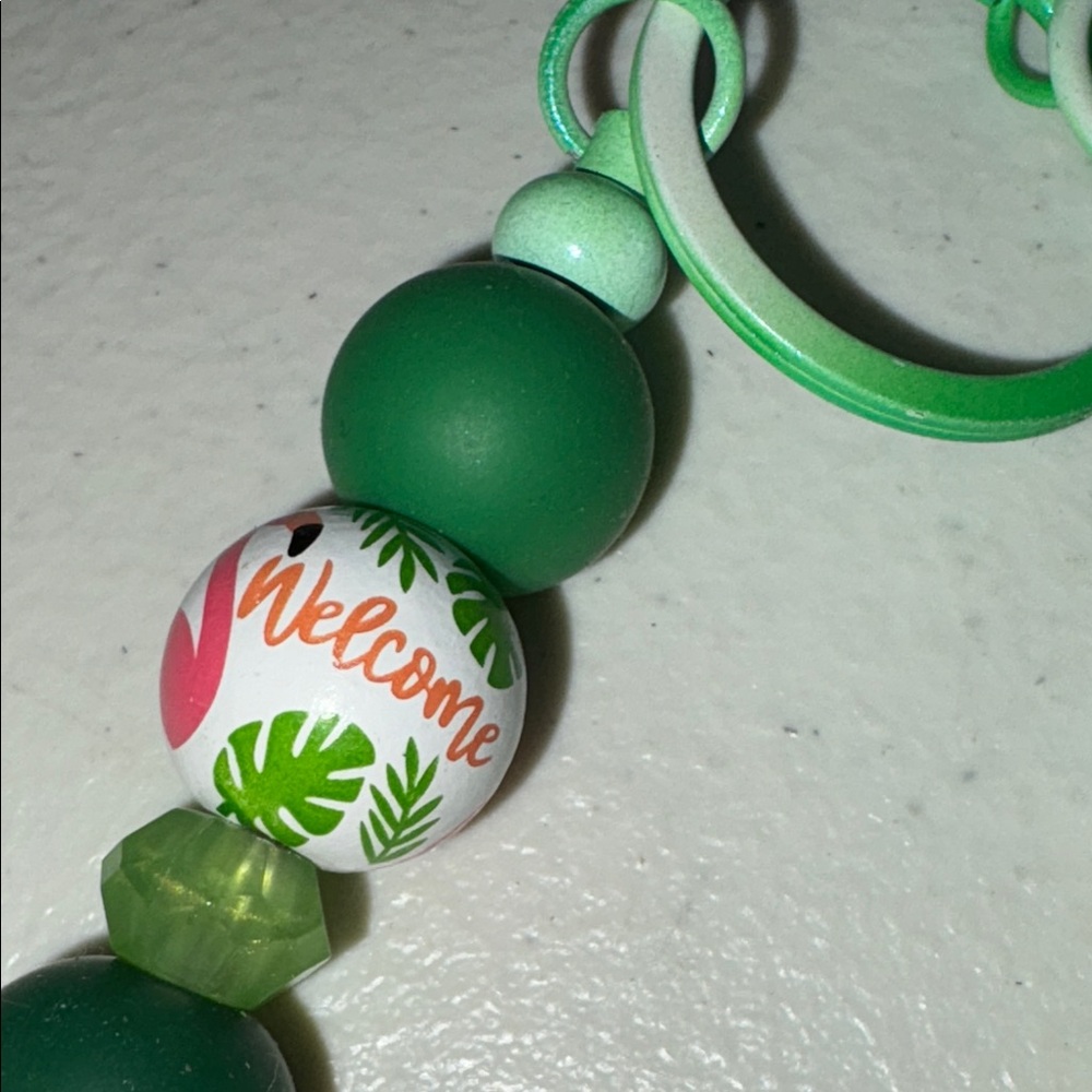 Green Leaf Beaded Keychain by Sassy Charmer